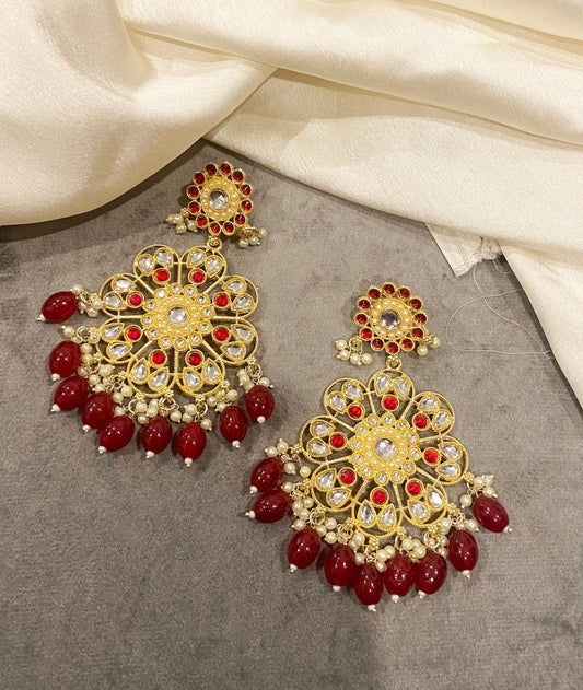 Red Kanak kundan chandbali earrings