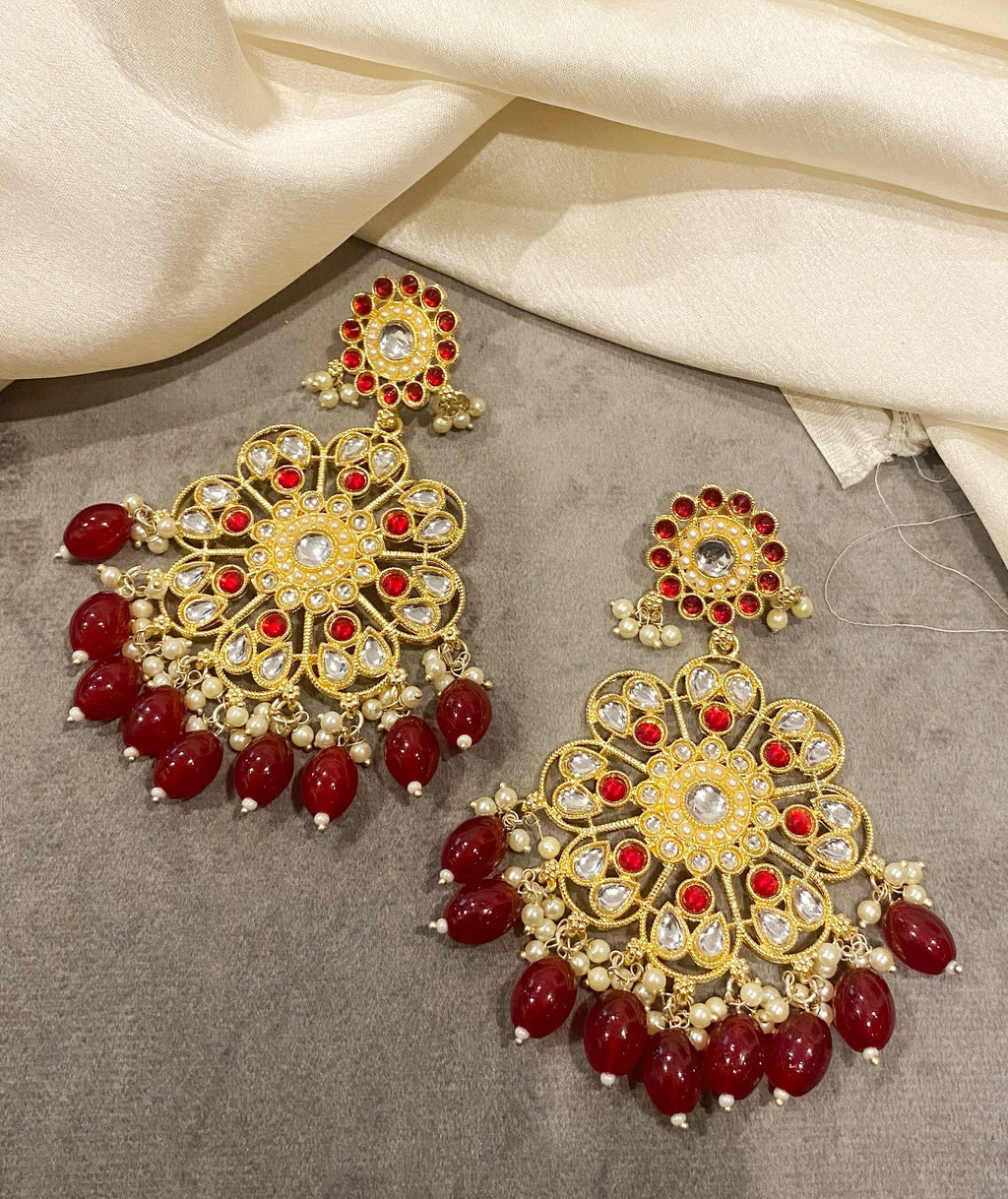 Red Kanak kundan chandbali earrings