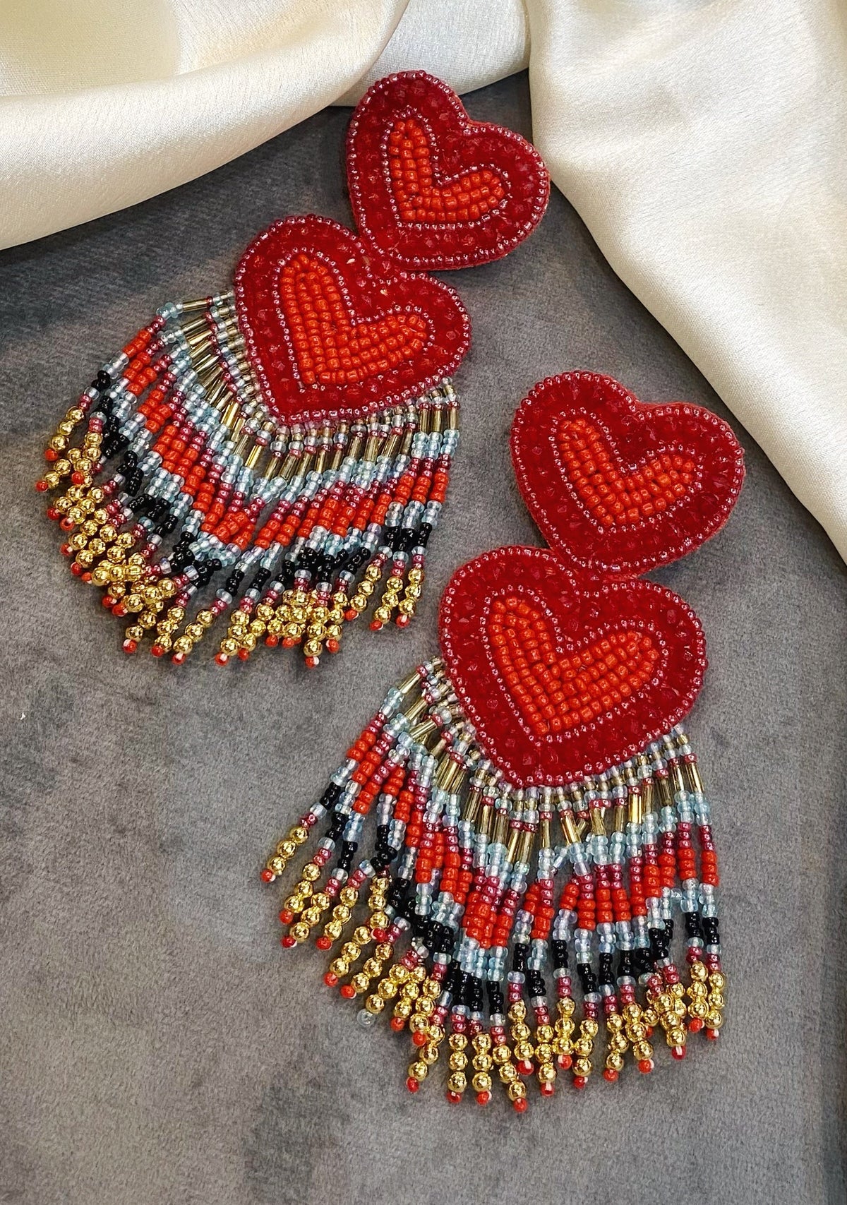 Chloe red heart beads handmade earrings
