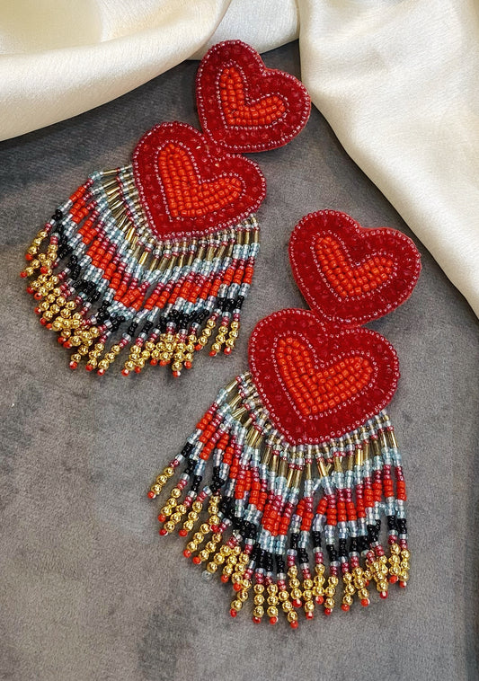 Chloe red heart beads handmade earrings