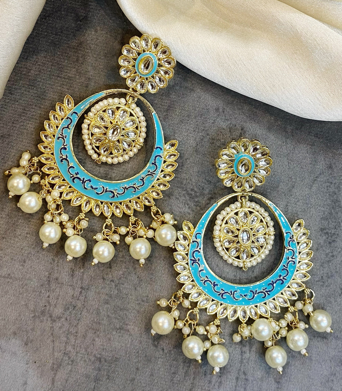 Gauri Kundan and Meenakari Chandbali Earrings