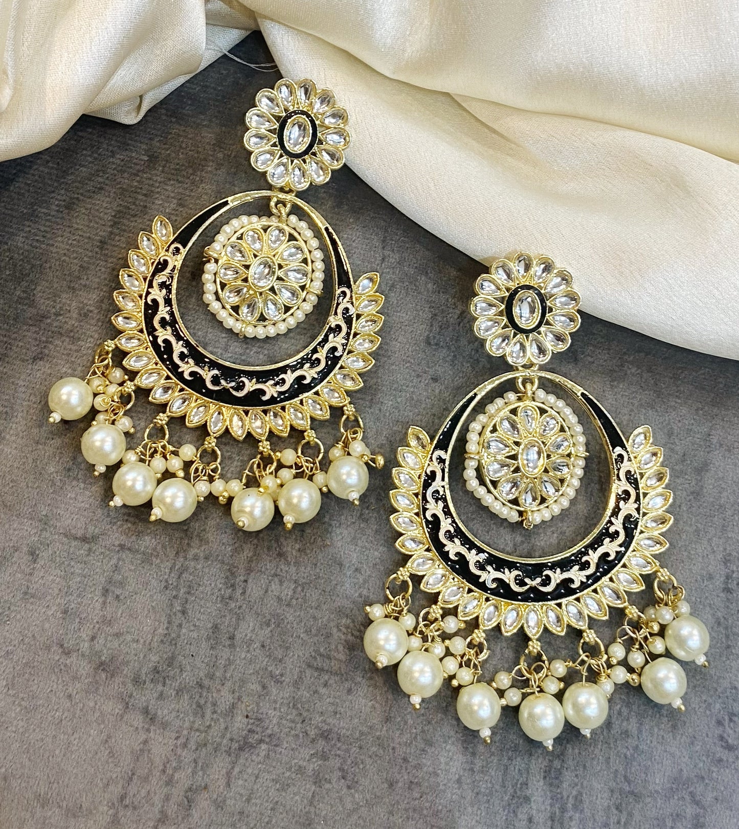 Gauri Kundan and Meenakari Chandbali Earrings