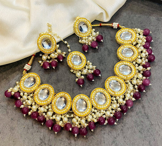 Purple Rea Kundan Choker Necklace Set