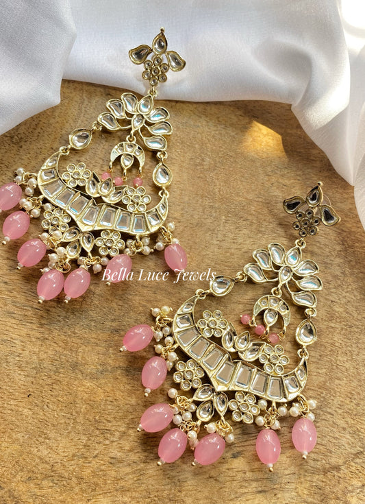 Baby Pink Vedika Kundan Chandbali