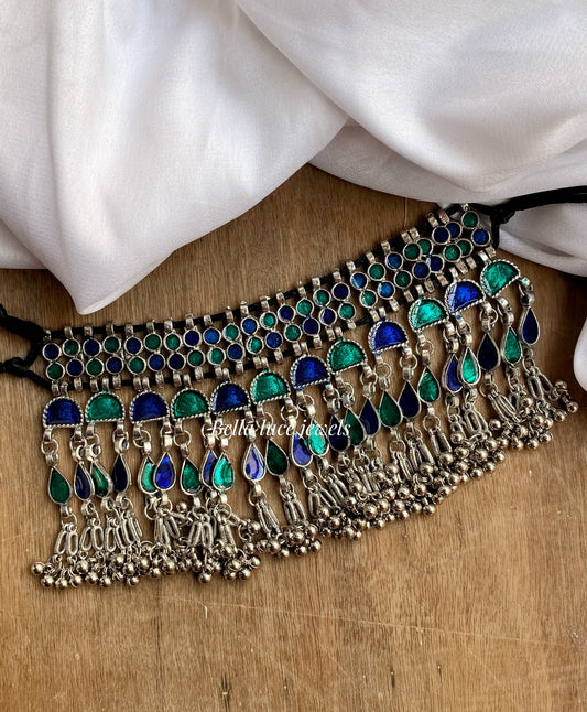 Tanya Blue Green Meena Necklace set