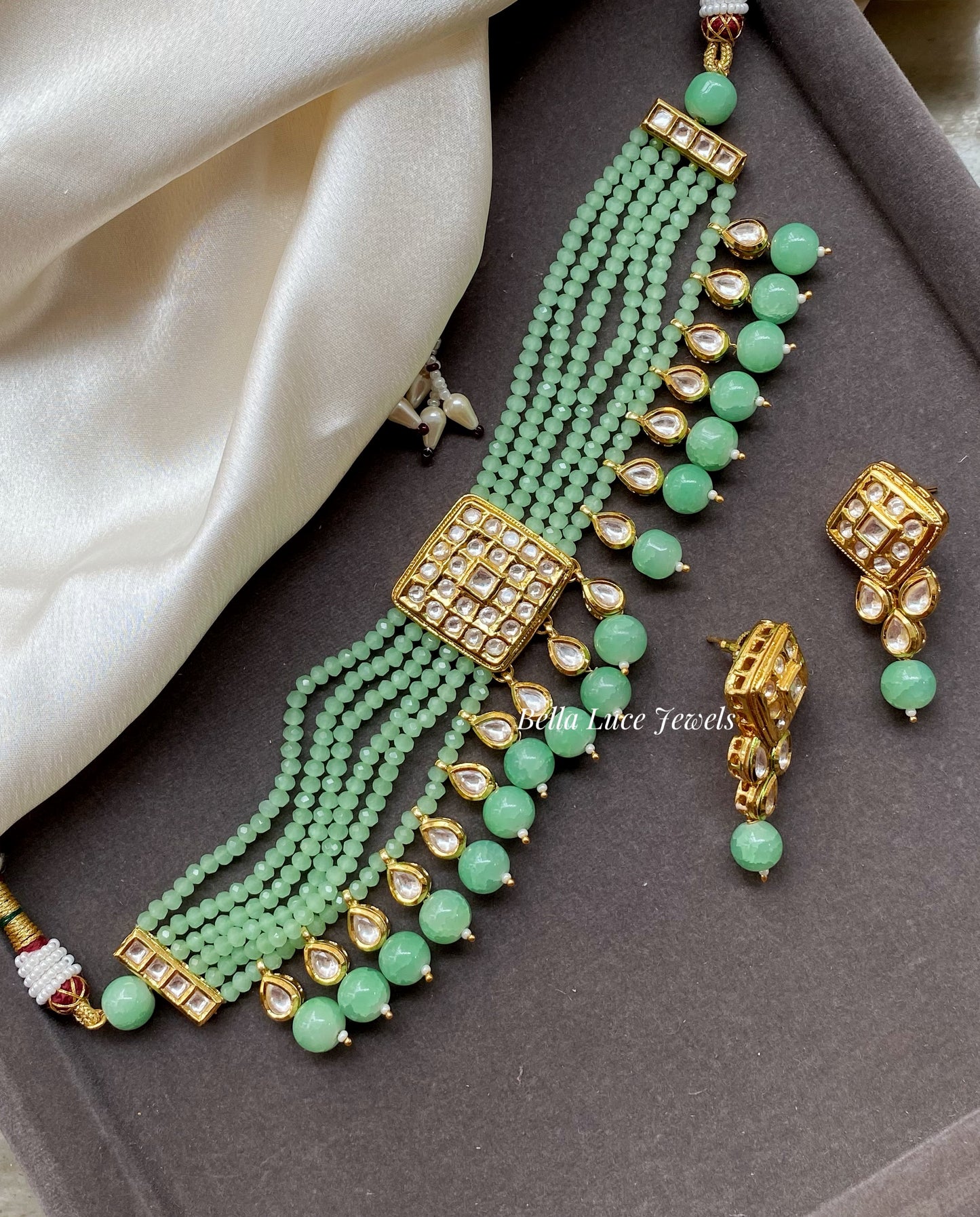 Mint Kriya Kundan Choker Necklace Set