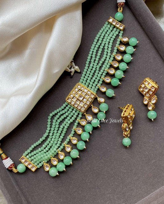 Mint Kriya Kundan Choker Necklace Set