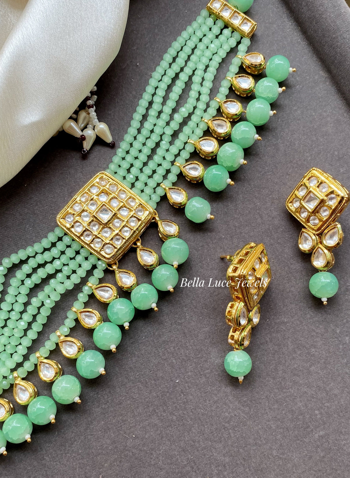 Mint Kriya Kundan Choker Necklace Set