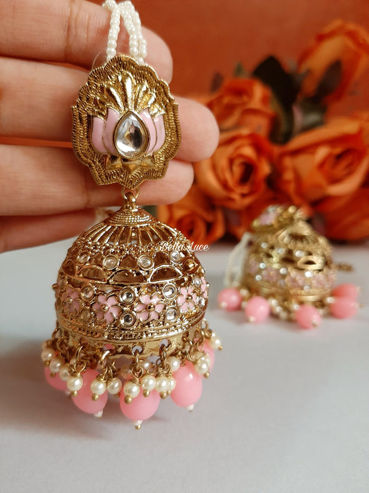 Peach Sajda Kundan Jhumka