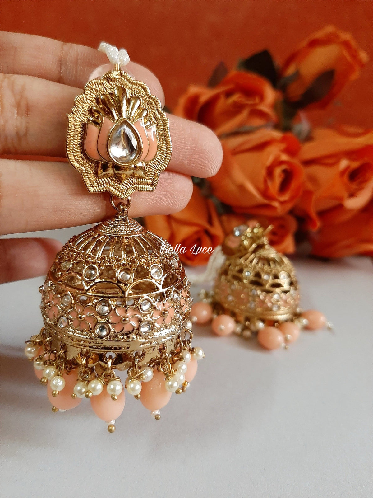 Baby Pink Sajda Kundan Jhumka