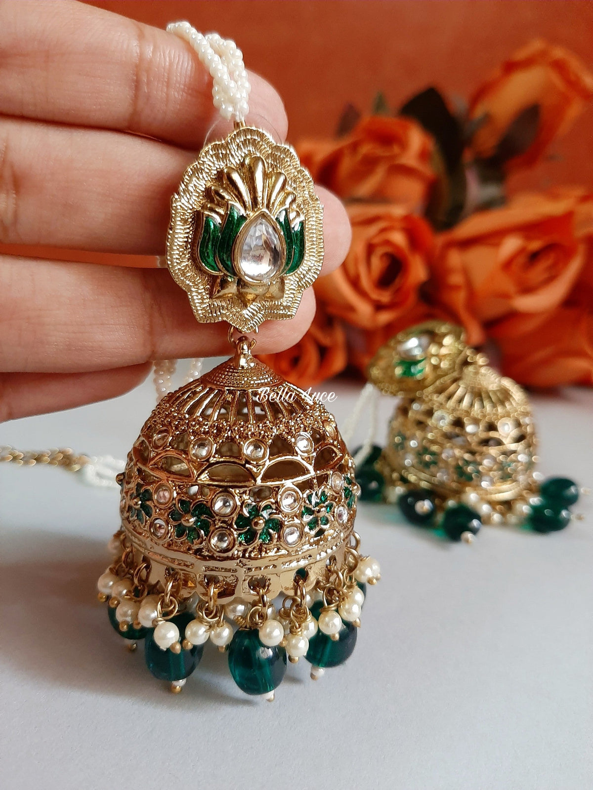Green Sajda Kundan Jhumka