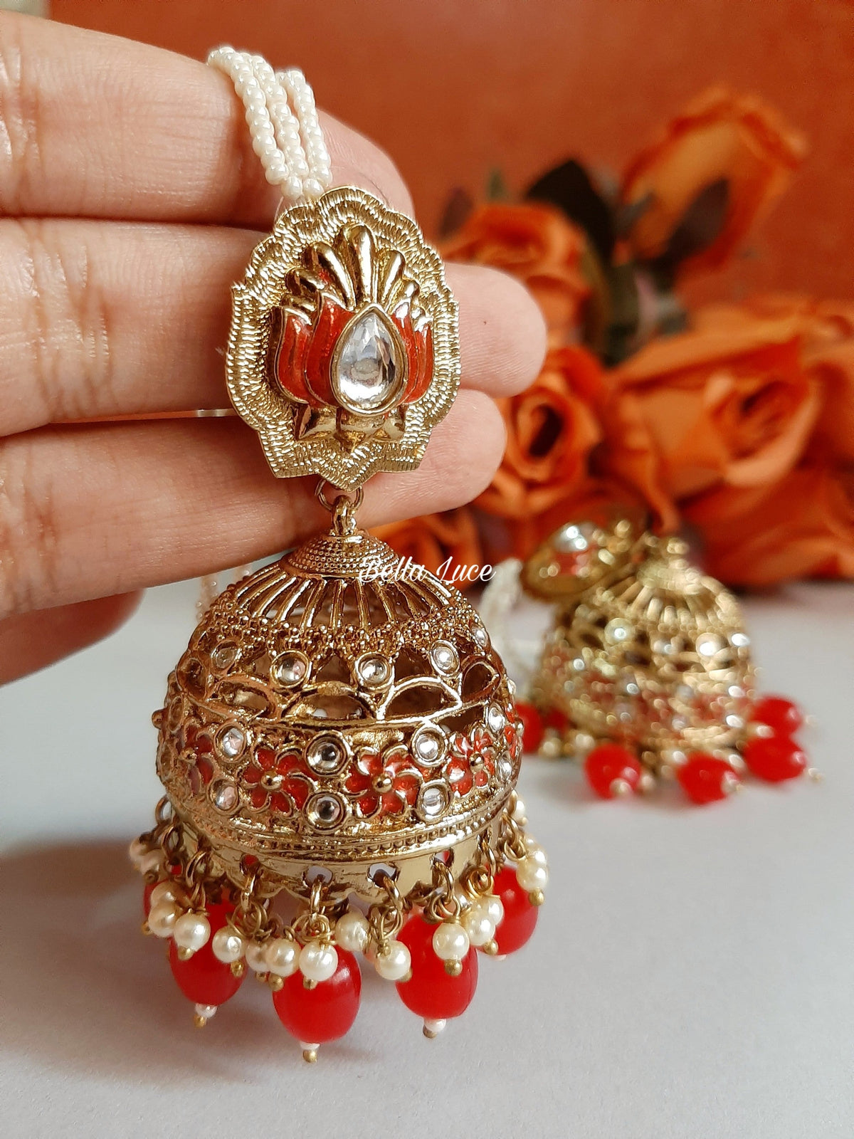 Red Sajda Kundan Jhumka